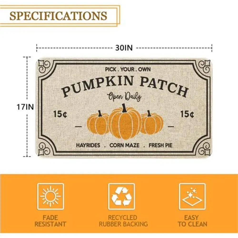 Fall Decor Door Mat 17x30 Inch Fall Farmhouse‎ Pumpkin Patch Indoor Floor Mat